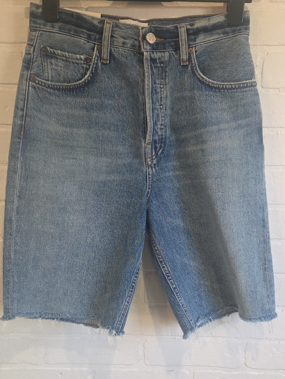 Agolde Light Blue High-Rise Denim Bermuda Shorts
